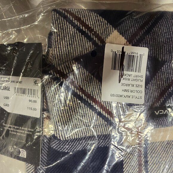 RVCA FLIGHT RISK SHIRT JACKET MENS SIZE XL NEW FLANNEL BLUE - Picture 2 of 6